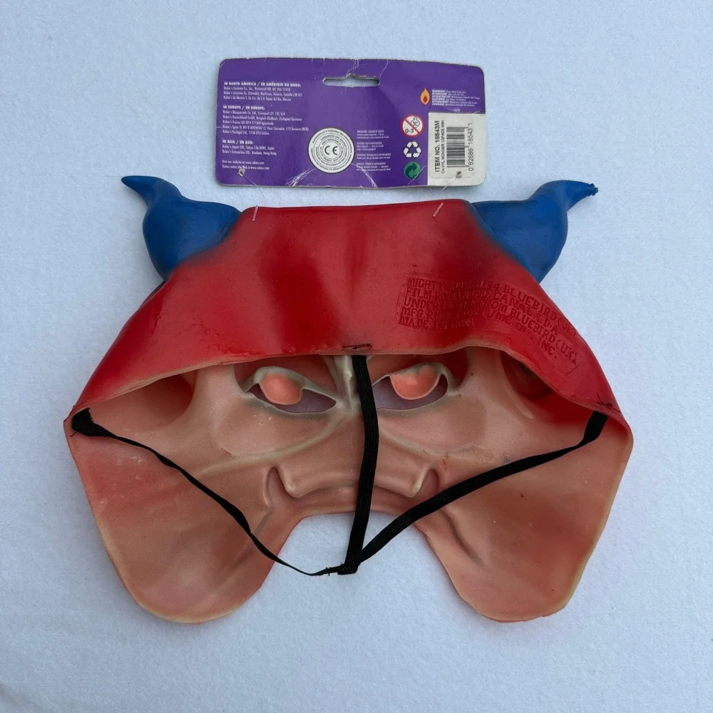 1994 Rubie's Monger Devil Demon Vinyl Half Face Mask NOS Vintage Halloween HTF
